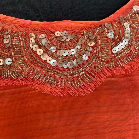 Nichii Beach cover-up sequin Sunset colours short sleeve chiffon kimono blouse - Picture 6 of 12